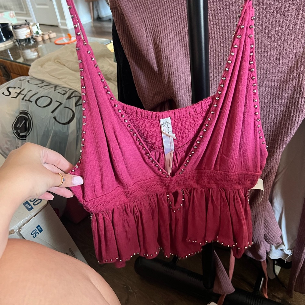 Free People Berry Embellished Tank Top